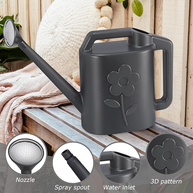 2 Gallon Watering Can for Indoor Plants, Garden Watering Cans for Outdoor Plant House Flower, Modern Plant Watering Can Large Long Spout with Sprinkler Head