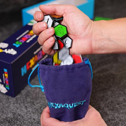 Hexaquest: The Strategic Trivia Board Game – 1500 Questions, 6 Categories, 65 Hexagon Tiles, Premium Bag – Fun, Quick to Learn, Perfect for Game Nights, Families & Parties