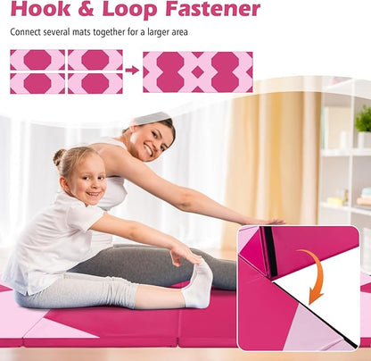 Giantex 4'x10'x 2" Gymnastics Mat, 4-Panel Folding Aerobics Exercise Mat w/Hook & Loop Fastener, Carrying Handle, Portable Tumbling Mat for Stretching Yoga Cheerleading Martial Arts