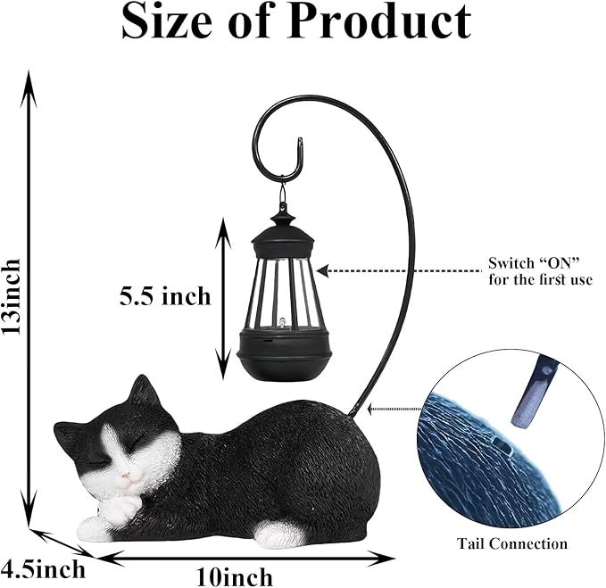 Solar Garden Outdoor Cat Statues Cute Resin Cat Figurine with Solar Lantern, 13 Inch Tall Outdoor Garden Cat Statue Decor for Pathway Yard Lawn Patio & Porch, Gift for Mom and Grandma