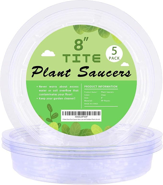 5 Pack Clear Plant Saucer Heavy Duty Sturdy Drip Trays for Indoor and Outdoor Plants