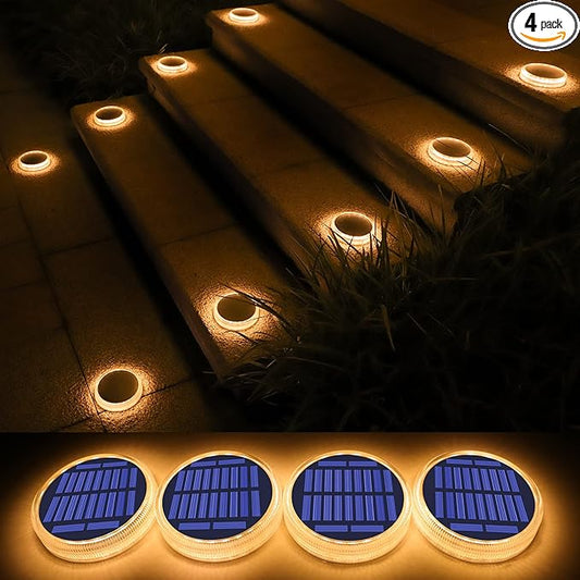 WILLED Solar Step Deck Lights for Outside, Warm White Outdoor Solar Powered Lights for Steps,Stair,Dock,Driveway,Walkway,Sidewalk,Garden (4 Pack)