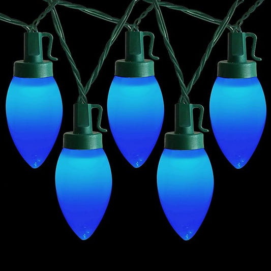 C9 Christmas Lights Outdoor 50 LED Blue Strawberry 34.5ft Waterproof Xmas String Light for Garden Yard Home Party Holiday Christmas Tree Indoor Decoration(Blue)