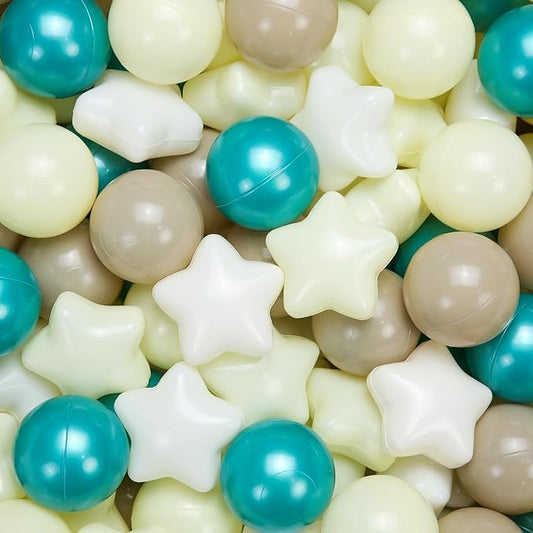 Ball Pit Balls Plastic Stars for Ball Pit BPA Free Plastic Balls Crush and Smash Proof Balls 100pcs 2.2" Set for Toddlers for Play Tent Tunnel (Green+Yellow)