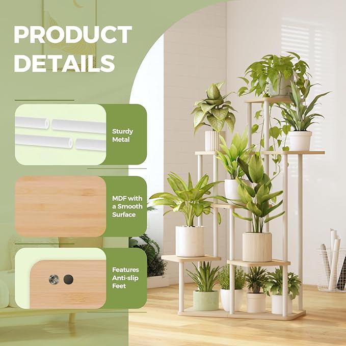 Bamworld 7 Tier Plant Stand Indoor, Large Metal Plant Shelf for Multiple Plants, Tall Tiered Flower Stand for Patio Garden Balcony Living Room Bedroom(White)