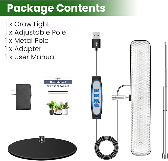 Wiaxulay Grow Lights for Indoor Plants Full Spectrum, 78 LED/11 in Desktop Plant Grow Light with Metal Base, Height Adjustable 7.8-26 in, 3 Lighting Modes, Auto Timer 6/12/16 Hrs, 5 Brightness,1 Pack