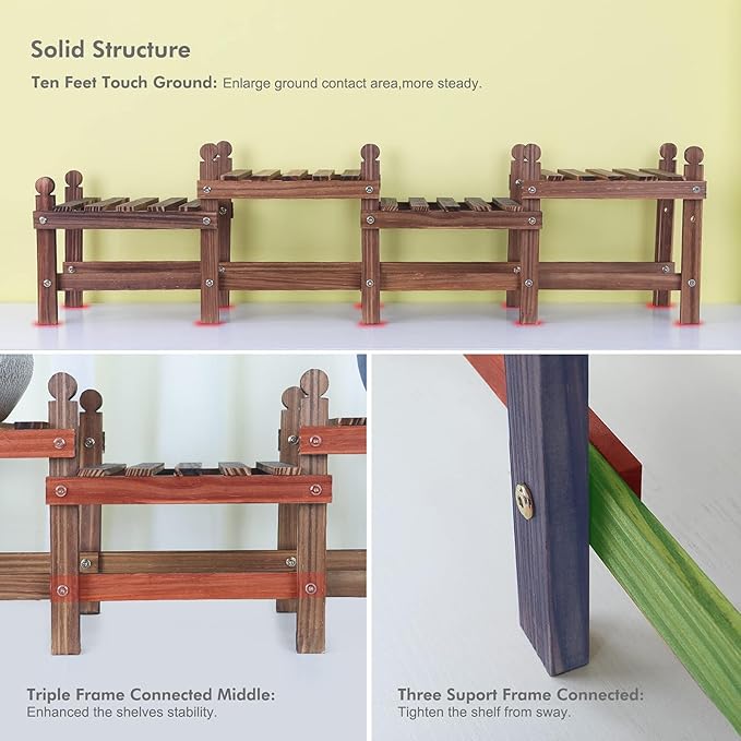 Wood Plant Stand Indoor Outdoor,4 Tiers Plant Stand Bench Indoor,Low Window Plant Shelf Small Long Flower Pot Stand for Multiple Plants (11.8"-44'')