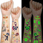 Temporary Tattoos for Day of the Dead, 36 Sheets Glow in the Dark Fake Tattoos for Adults and Kids, 180 Patterns for Halloween Make Up Party, Skull Skeleton Cat Ghost Guitar Sticker