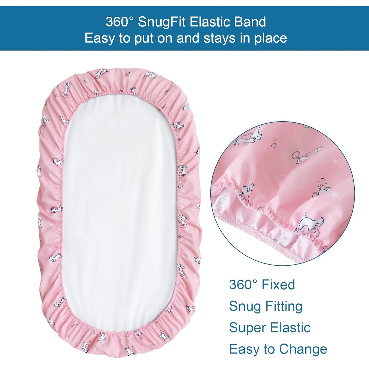 Bassinet Sheet 4 Pack for Baby Girls, Bassinet Sheets Universal Fit for Rectangle, Oval, Hourglass Bassinet Pad/Mattress, Stretchy Bassinet Sheets, Pink Print