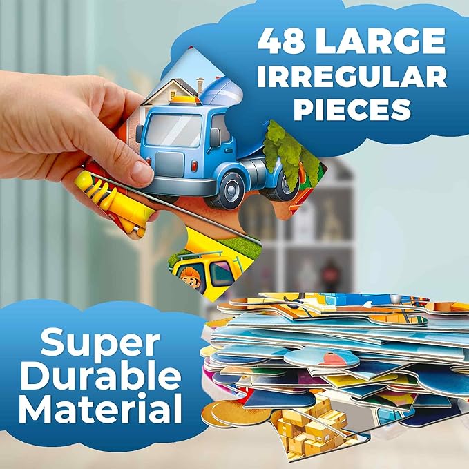 QUOKKA Giant Floor Puzzle for Kids Ages 4-6 – 2x3 Feet Extra-Thick 48 Pieces Toddler Puzzle Ages 3-5 – Construction Educational Activity for Boys Girls – Premium Box with Sturdy Handle & Magnetic