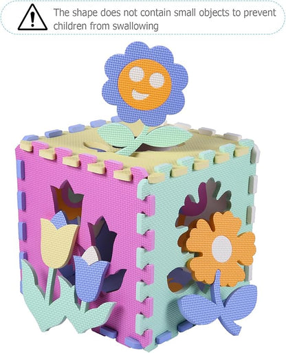 Foam Play Mat for Kids，25Pcs Square Interlocking Puzzle Floor Mat，Baby Play Mat Floor Mat Foam Puzzle Playmat for Toddlers with Fence（Flower-CSH037
