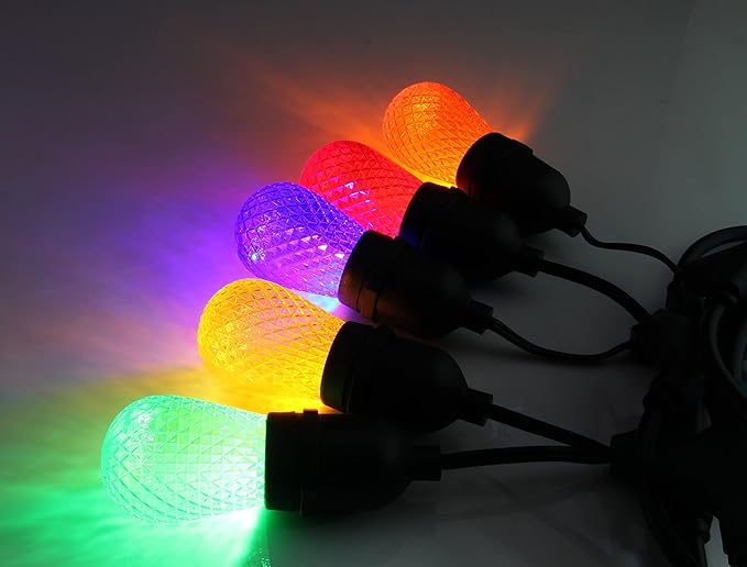 BRIMAX S14 LED Colored Light Bulbs with Faceted Surface,Outdoor Indoor String Light Replacement Bulbs,Plastic,Shatterproof, E26 Base, for Christmas Halloween Party and Holiday Decor,15 Pack