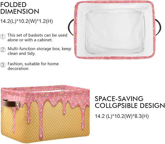 Ice Cream Rectangular Storage Basket Organizer Bin Shelf Baskets For Clothes Gifts For Home Office Dorm