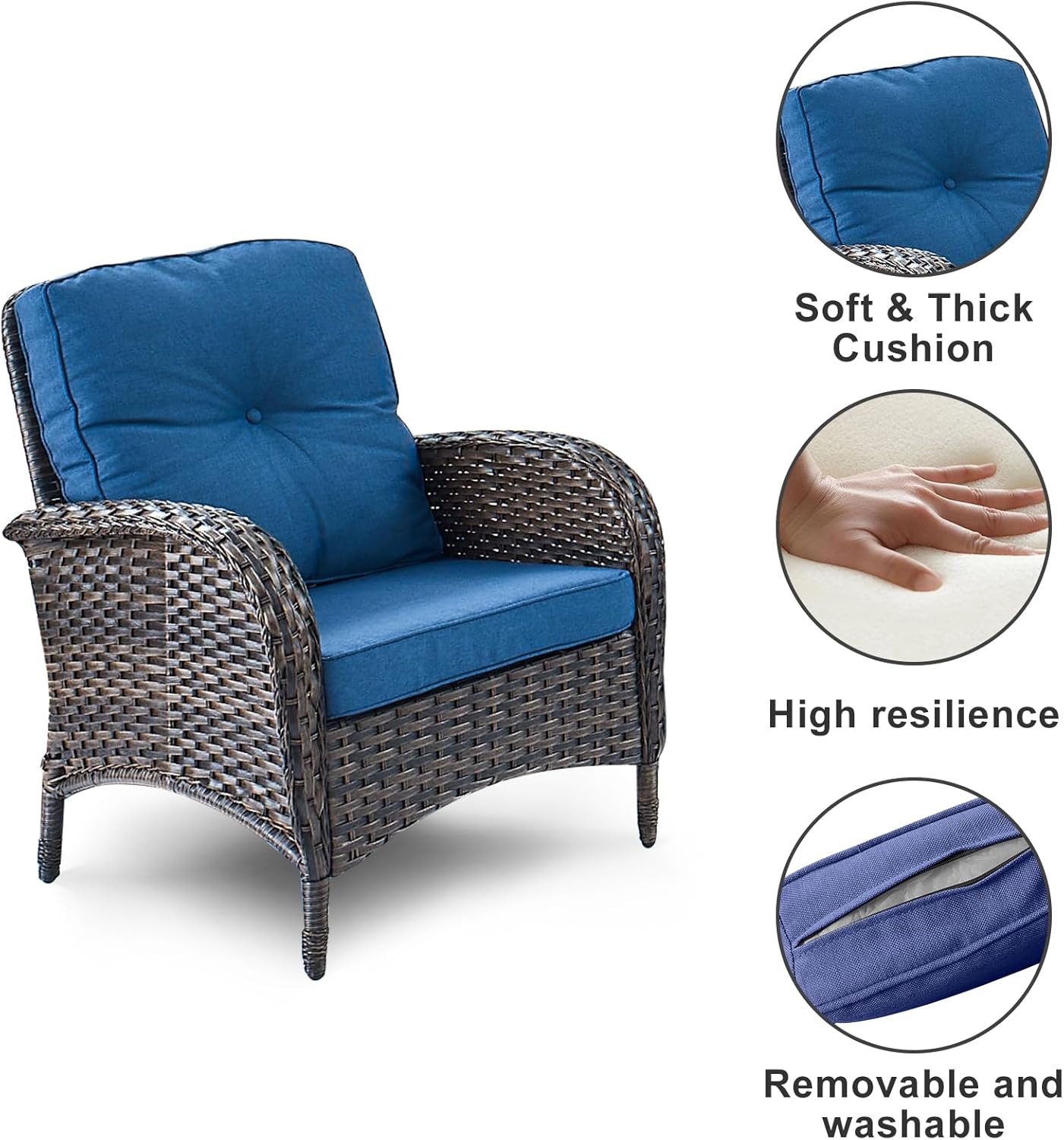 HUMMUH 6-Piece Outdoor Patio Furniture PE Wicker Patio Conversation Set,High Back Patio Couch with Ottomans Outdoor Rocking Chairs for Backyard,Porch,Deck