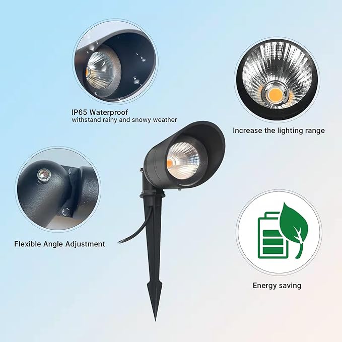 LED Landscape Lights,Ground Light,5W Outdoor Pathway Garden Yard Spotlight,IP65 Waterproof Garden Floodlight,Outdoor Spotlight with Stake,3000K Warm White Spot Lights
