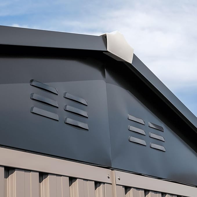 Metal Outdoor Galvanized Steel Storage Shed with Lockable Doors for Backyard or Patio Storage of Bikes, Grills, Supplies, Tools, Toys, for Lawn, Garden, and Camping, Tan (8x6)