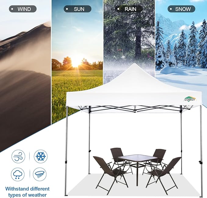 COBIZI 10x10 Pop Up Canopy Tent 10x10 Easy up Canopy, Heavy Duty Outdoor Canopy UPF 50+ All Weather Waterproof Instant Party Tents for Parties Gazebo with Handbag, White(Windproof Upgraded)