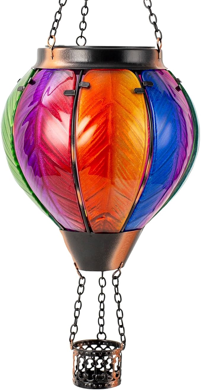 Solar Hot Air Balloon Lantern with Flame Outdoor Lights, Solar Lantern Gardening Gifts for Mom Grandmom, Hanging Hot Air Balloon Lights Outdoor Waterproof Decor for Patio