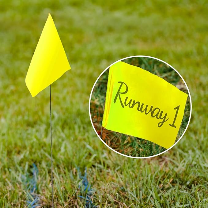 Zozen 50Pack Yellow Marking Flags, Writable/15x4x5 Inch, Yard Flags for Lawn & Irrigation & Landscape & Sprinkler & Survey & Dog Training.