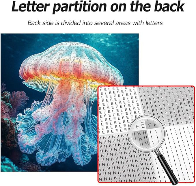 Bgraamiens 1000 Piece Jigsaw Puzzle for Adults - Deepsea Jellyfish - Vibrant Ocean Art Puzzle with Bioluminescent Glow Effect, Challenging Sea Creature Puzzle Gift