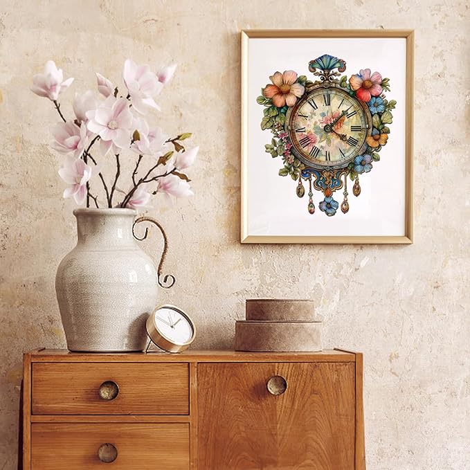 Jiroinlly Wooden Puzzles for Adults 500 Pieces, Flower Clock Wooden Jigsaw Puzzles, Unique Shaped Wood Puzzle, Beautiful Package, Best Toys for Adults and Kids, Family Game, 18.5'' x 16''