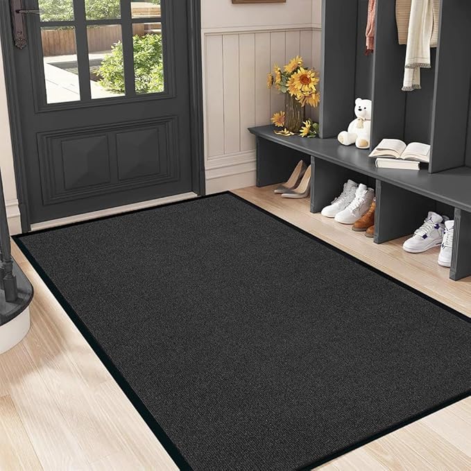 Commercial Grade Entrance Mat 3x6Ft Brush Step Entrance Rug with Striped Pattern&Rubber Border Indoor Outdoor Low Profile Rubber Entrance Carpet Mat for Hallway,Home,High Traffic Area