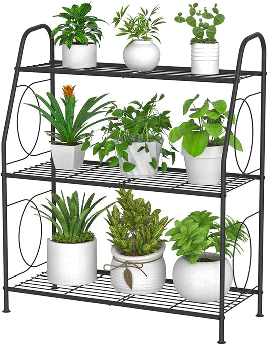 Plant Stand Indoor Outdoor, 3 Tier Metal Plant Stands, Plant Shelf for Living Room Balcony Garden