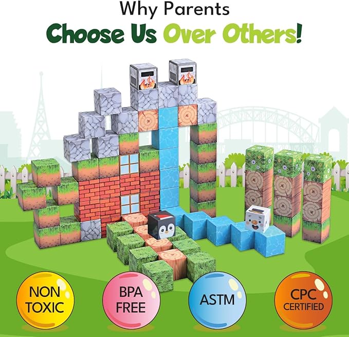 Magnetic Building Blocks 104PCS, Magnetic Blocks for Kids Ages 4-8, Magnetic Cubes STEM Building Toys for Boys Girls, Magnet Cubes for Sensory Montessori & Preschool Learning