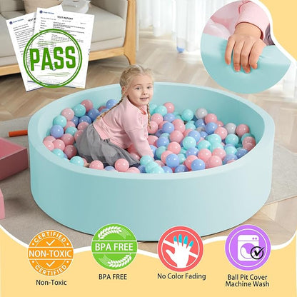 TRENDBOX Extra Large Soft Foam Ball Pit 51.2" x 11.8" (NO Balls) in Large Sponge Round Ball Pool Indoor Round Ball Pits Children Toddler Playpen - Light Blue