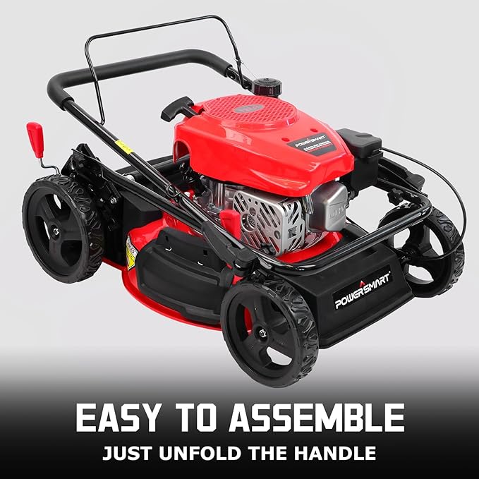 PowerSmart Lawn Mower Gas Powered, 18-Inch 144cc Engine 3-in-1 Walk-Behind Push Lawn Mower, Oil Included