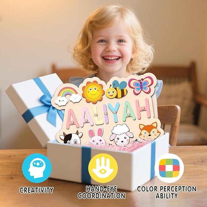 Personalized Name Puzzle for Kids, Customized Wooden Name Animal Puzzle, Baby Gifts, Baby Shower, Montessori Learning Toddler Toys