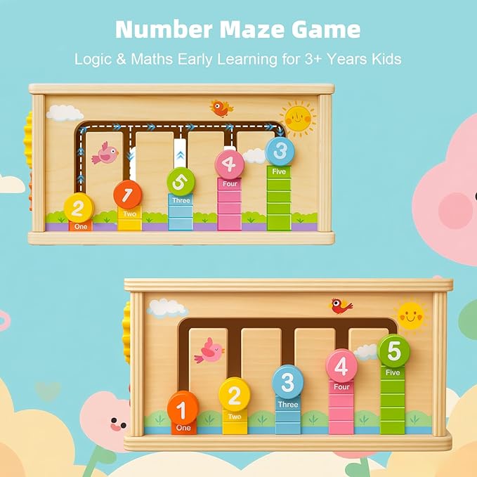 6-in-1 Montessori Baby Tissue Box Toy, Wooden Activity Cube for 6+ Months, Color & Shape Sorter Puzzles Sensory Toys for 12-18 Months. Baby Early Education Fine Motor Skills Gift for Toddlers 1-3