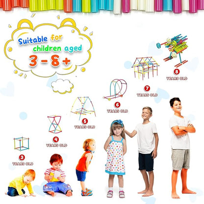 Ggiibro Straw Constructor STEM Building Toys Macaron 600Pcs Interlocking Gear Toy Sets for Kindergarten Classroom, Engineering Thin Tube Blocks for 3 4 5 6 7 Years Kids Toy for Boys and Girls Gift