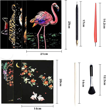 Georgie Porgy Scratch Paper Art A4 Set for Kids Adults Magic Rainbow Scratch Postcards Boards for DIY Arts and Crafts Kits Christmas Birthday Gift with Scratching Tools Kit (Magical Animals)