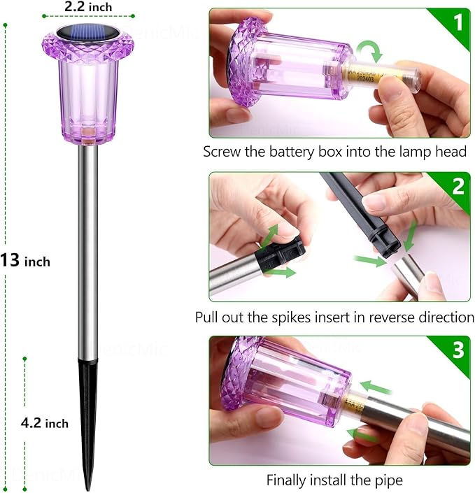 DenicMic Solar Lights Outdoor Pathway Lights LED Waterproof Acrylic Lamp Head Stainless Steel Stake for Yard Garden Landscape Path Walkway Driveway Patio Lawn (Purple 10Pack)