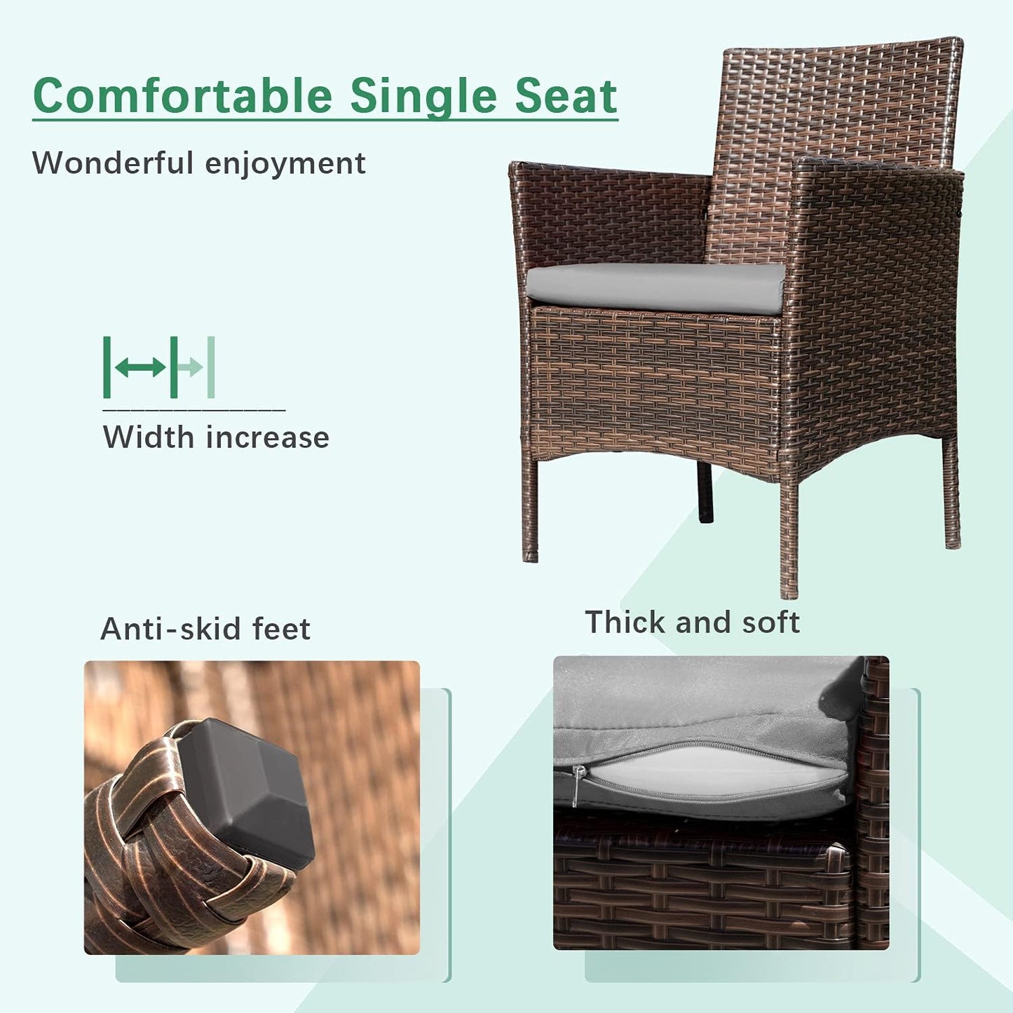 Greesum Patio Furniture 4 Pieces Conversation Sets Outdoor Wicker Rattan Chairs Garden Backyard Balcony Porch Poolside loveseat with Soft Cushion and Glass Table, Brown and Gray