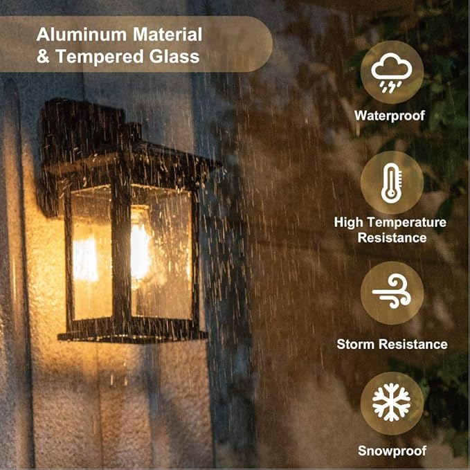 Dusk to Dawn Outdoor Wall Lantern, Exterior Wall Sconce Fixture with Tempered Clear Seeded Glass, Oil Rubbed Bronze (ORB) Finish for Outdoors (Medium Wall Mount - 2 Pack)