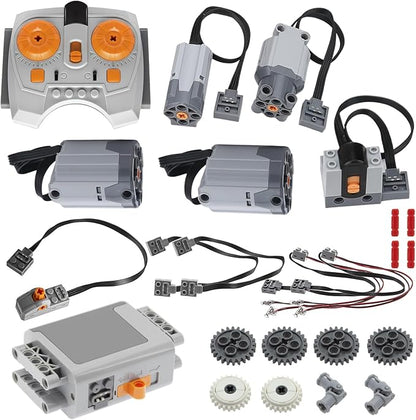 24pcs Technic-Motor Set with Adjustable-Speed-Remote-Receiver, Battery-Box-Extension-Cable, Compatible with Technic-Parts