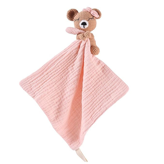 Baby Doll Blankets & Plush Teddy Bear Rattle - Perfect Newborn Girl Essential, Crochet Baby Rattles, Security Blanket, and Sleeping Toys for Babies