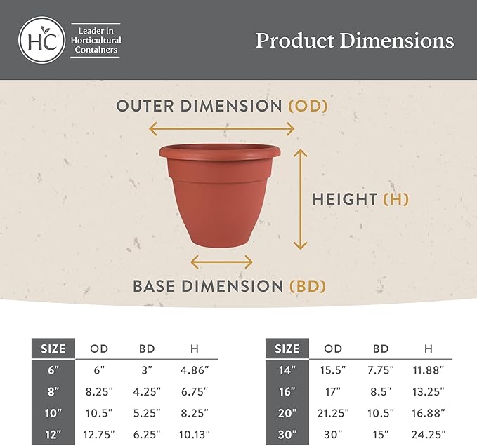 The HC Companies Caribbean Planter Pot - Outdoor & Indoor Plant Pot with Drainage Hole & Plug - Rolled Rim Plastic Pots for Plants & Flowers - Decorative Plant Pot (14" Cottage Stone, Pack of 2)