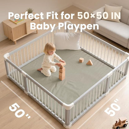 Baby Play Mat 50x50 Inches,1.3" Thick Padded Waterproof Floor Cushion & Playpen Mat with Vegan Leather,Non-Slip & Non-Toxic Nursery Rug for Infants, Toddlers & Kids(Grey)