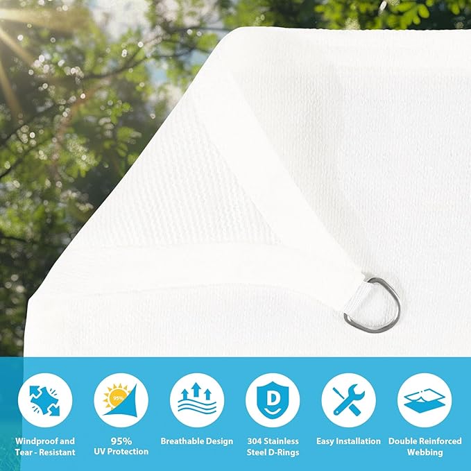 Amagenix Sun Shade Sail 6'X15' Curved Edge Outdoor Shade Canopy White Breathable 95% UV Block Shade Cloth for Patio Garden Backyard (We Make Custom Size)