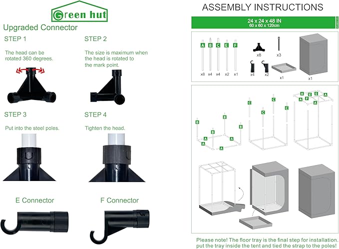 Grow Tent 24"x24"x48" 600D Mylar Hydroponic Indoor Grow Tents with Observation Window, Removable Floor Tray and Tool Bag for Indoor Plant Growing 2x2