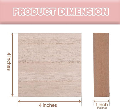 (8-Pack) - 4” x 4” Wooden Blocks for Crafts - 1-Inch Thick Square MDF Blocks - Smooth Surface with Wood Grain Pattern - Highly Customizable Blank Wood Squares