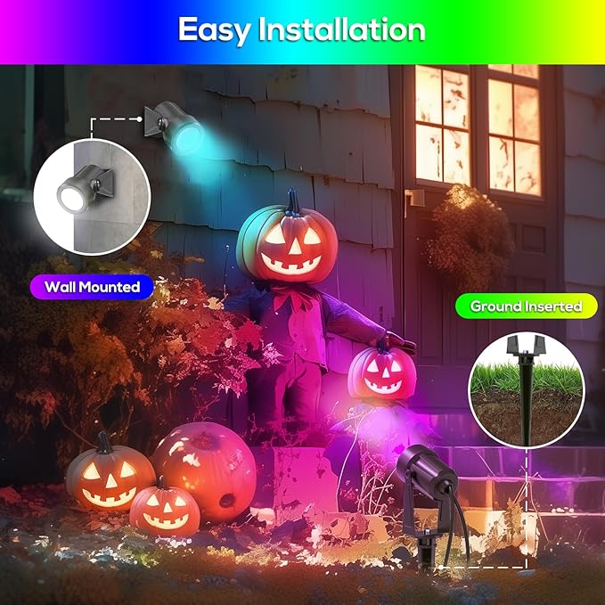 ZYAN Solar Powered Landscape Spotlights Outdoor Waterproof IP65, RGBW Colored Spotlights for Garden Yard, Auto On/Off Remoto Control Spot Lights for Plant, Tree, Patio, Path, Lawn, Wall (8 Pack)