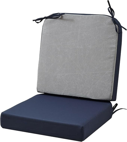 17 x 17 Inch Outdoor Seat Cushions for Patio Furniture with Non Slip and Ties Waterproof & UV Resistant Round Corner Outdoor Chair Cushions Replacement Set of 2, Navy Blue