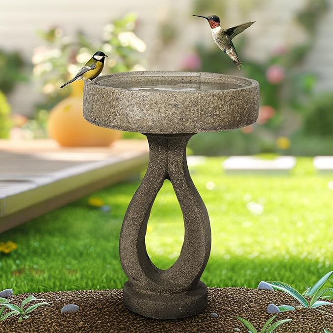 SKYFIRE 21.8”Birdbaths for The Garden Clearance -Concrete Modern Bird Bath for Outside, Yard Statue Decoration for Garden, Patio, Yard, Lawn -15.7”Dia X 21.8”H Contemporary Birdbath with Pedestal