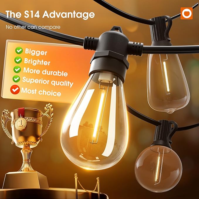 addlon 36FT LED Outdoor String Lights with 12 Edison Vintage Shatterproof Bulbs, Commercial Grade Patio Lights, IP65 Waterproof for Balcony, Backyard and Garden, Warm White
