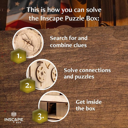 INSCAPE Wild West Riddles - Puzzle Box - Wooden Escape Room in A Box for Adults - Cluebox - Puzzle Boxes with Hidden Compartments - Birthday Gift Gadget for Men and Women