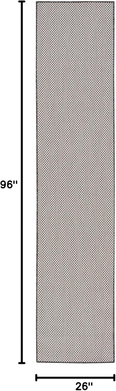 Nourison Home Courtyard 8' Runner Ivory Charcoal Fabric Modern Area Rug (8' Runner)